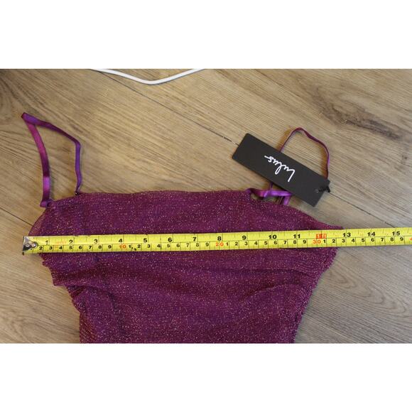 Lulus Here to Dazzle Magenta Metallic Ruched Mesh Bodycon Dress NWT Women  Small - Picture 3 of 5